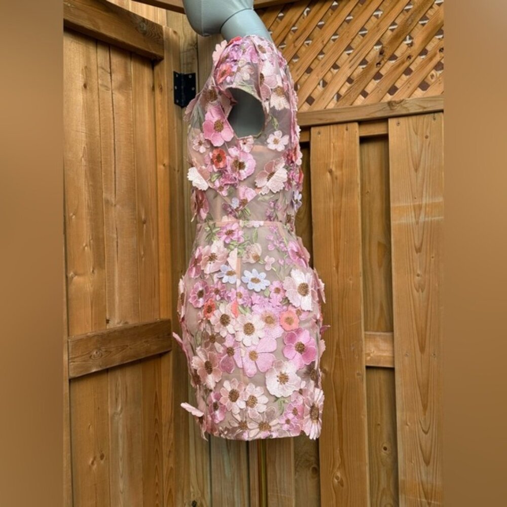🆕 BRONX & BANCO 🧿 NWOT Jasmine Capsleeve Pink Floral Mini Dress, Sz L US 8 - Picture 12 of 17